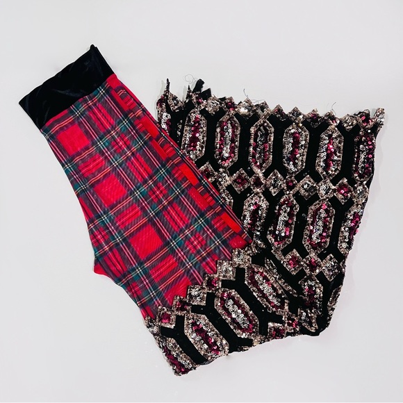 Disco Lemonade X Lux Muse Plaid & Sequin Mix Media Bell Bottom Flare Pants - Picture 2 of 15